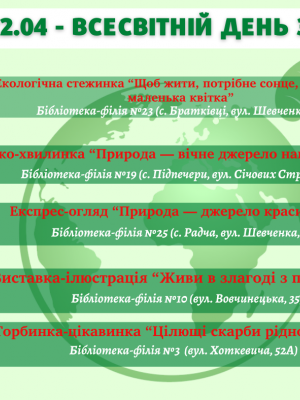 ЗАХОДИ ДО ВСЕСВІТНЬОГО ДНЯ ЗЕМЛІ